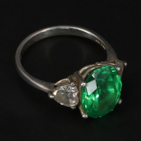 Designer Engagement Ring 3-Stone Past Present Future Sterling Silver Ring Gems - Picture 1 of 5